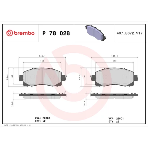 Sada brzdových platničiek kotúčovej brzdy BREMBO P 78 028