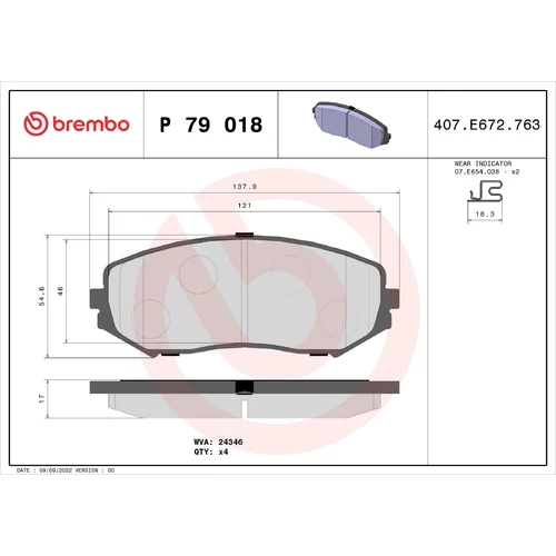 Sada brzdových platničiek kotúčovej brzdy P 79 018 /BREMBO/