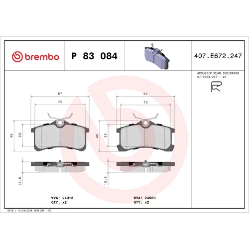 Sada brzdových platničiek kotúčovej brzdy BREMBO P 83 084