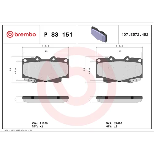 Sada brzdových platničiek kotúčovej brzdy BREMBO P 83 151