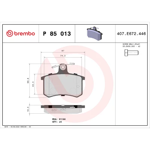 Sada brzdových platničiek kotúčovej brzdy BREMBO P 85 013