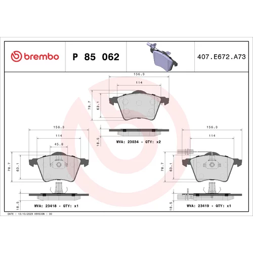 Sada brzdových platničiek kotúčovej brzdy P 85 062 /BREMBO/