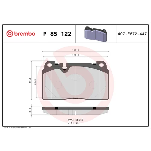 Sada brzdových platničiek kotúčovej brzdy BREMBO P 85 122