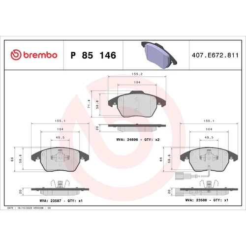 Sada brzdových platničiek kotúčovej brzdy BREMBO P 85 146X