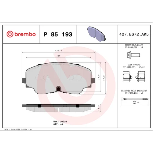 Sada brzdových platničiek kotúčovej brzdy BREMBO P 85 193