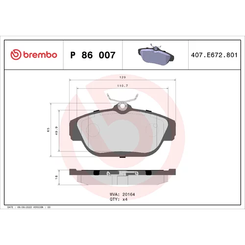 Sada brzdových platničiek kotúčovej brzdy BREMBO P 86 007