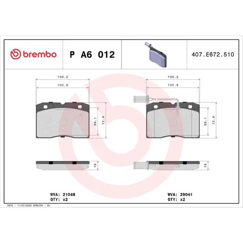 Sada brzdových platničiek kotúčovej brzdy BREMBO P A6 012