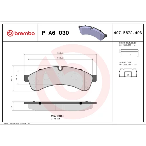 Sada brzdových platničiek kotúčovej brzdy BREMBO P A6 030