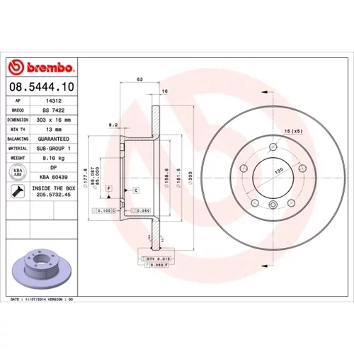 Brzdový kotúč BREMBO 08.5444.10