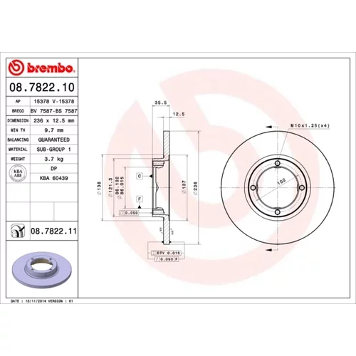 Brzdový kotúč BREMBO 08.7822.10