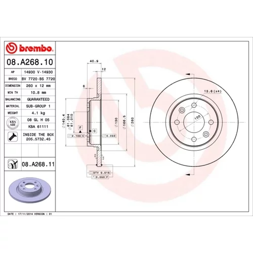 Brzdový kotúč 08.A268.11 /BREMBO/