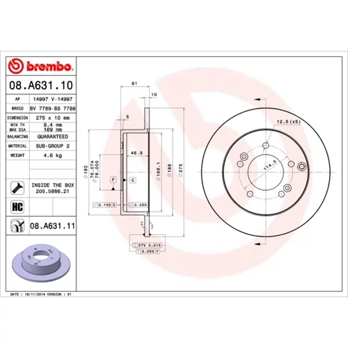 Brzdový kotúč BREMBO 08.A631.11