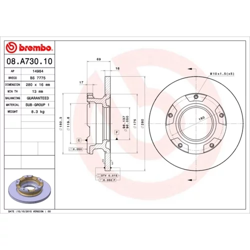 Brzdový kotúč BREMBO 08.A730.10