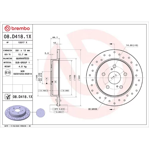 Brzdový kotúč BREMBO 08.D418.1X