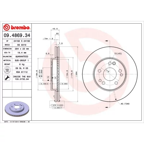 Brzdový kotúč BREMBO 09.4869.34