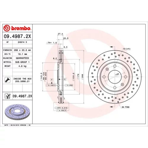 Brzdový kotúč BREMBO 09.4987.2X