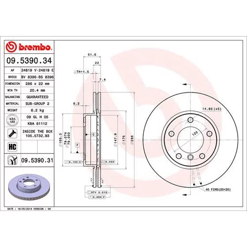 Brzdový kotúč BREMBO 09.5390.31