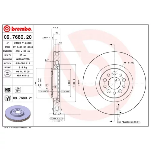 Brzdový kotúč BREMBO 09.7680.21