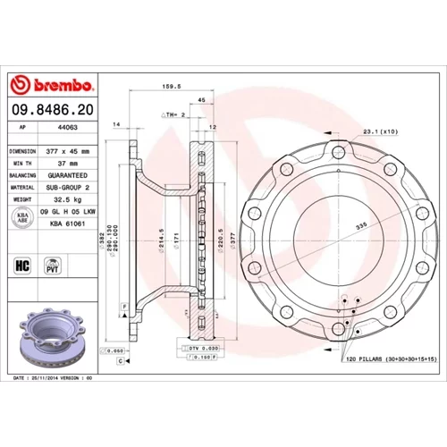 Brzdový kotúč BREMBO 09.8486.20