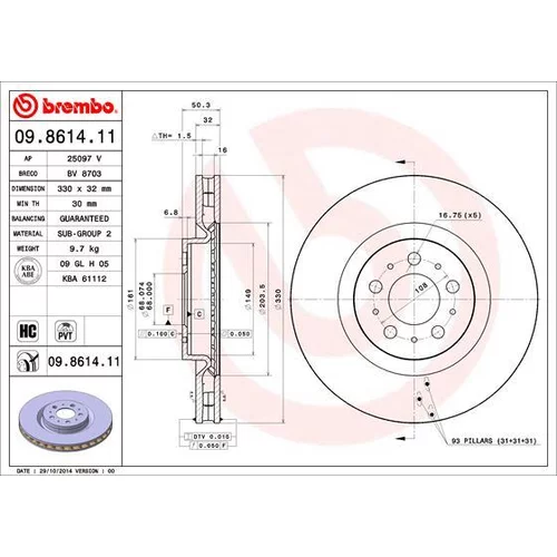 Brzdový kotúč BREMBO 09.8614.11