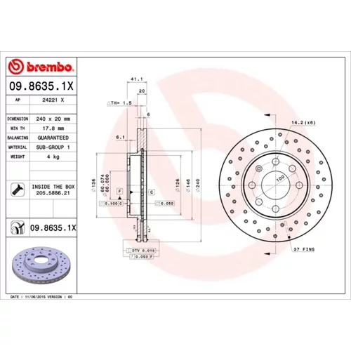 Brzdový kotúč BREMBO 09.8635.1X