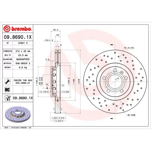 Brzdový kotúč BREMBO 09.8690.1X