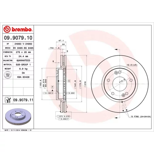 Brzdový kotúč BREMBO 09.9079.11