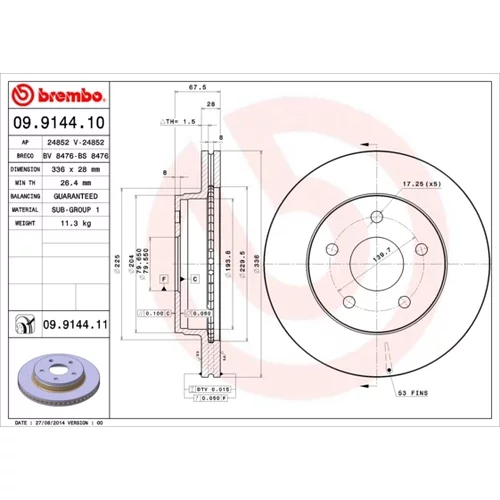 Brzdový kotúč BREMBO 09.9144.11