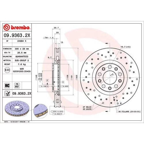 Brzdový kotúč BREMBO 09.9363.2X