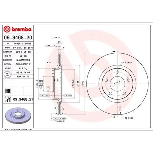 Brzdový kotúč BREMBO 09.9468.21