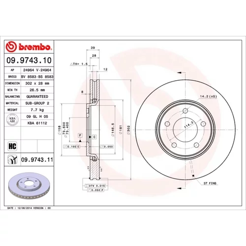 Brzdový kotúč BREMBO 09.9743.11