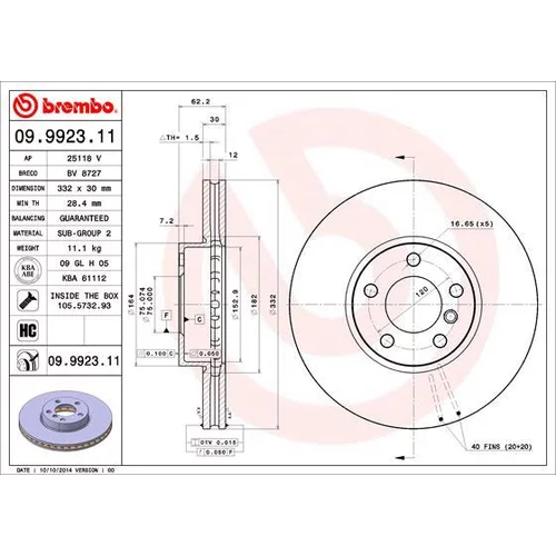 Brzdový kotúč BREMBO 09.9923.11