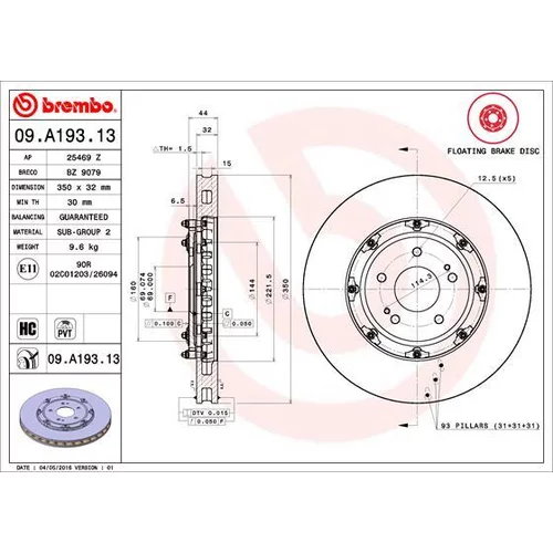 Brzdový kotúč BREMBO 09.A193.13