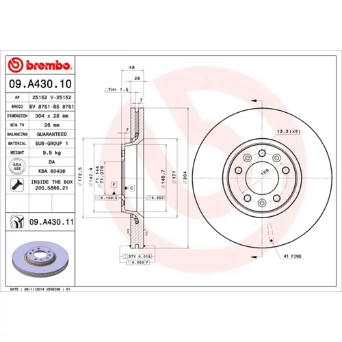 Brzdový kotúč BREMBO 09.A430.11