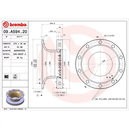 Brzdový kotúč BREMBO 09.A594.20