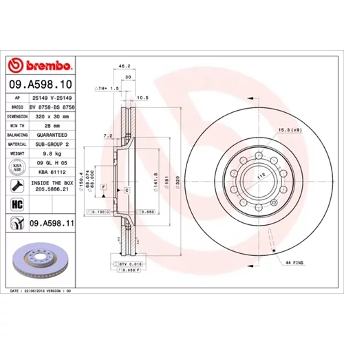 Brzdový kotúč 09.A598.11 /BREMBO/