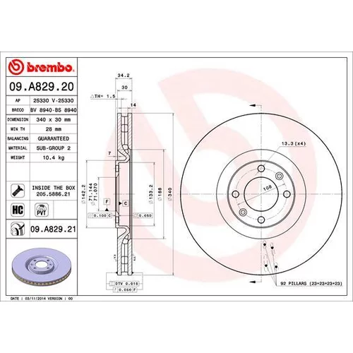 Brzdový kotúč BREMBO 09.A829.20