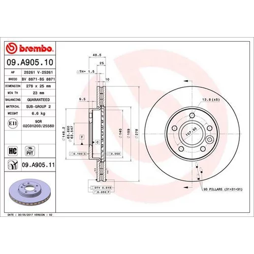 Brzdový kotúč BREMBO 09.A905.11