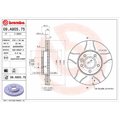 Brzdový kotúč BREMBO 09.A905.75