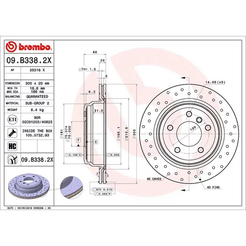 Brzdový kotúč BREMBO 09.B338.2X