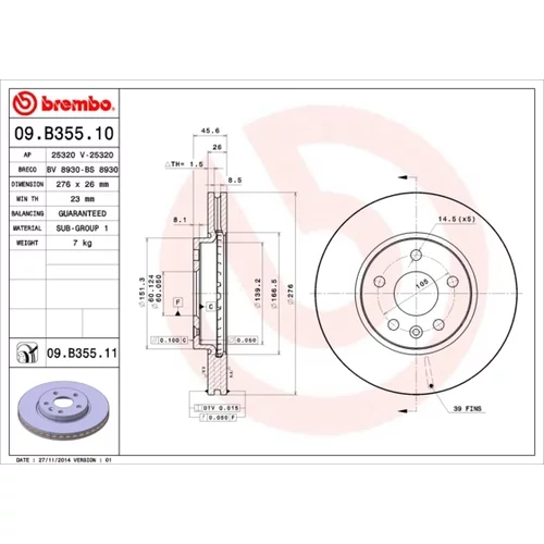 Brzdový kotúč BREMBO 09.B355.11