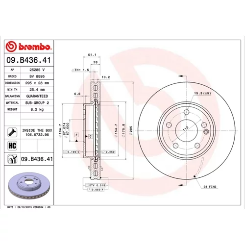 Brzdový kotúč BREMBO 09.B436.41