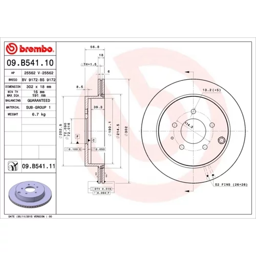 Brzdový kotúč BREMBO 09.B541.11