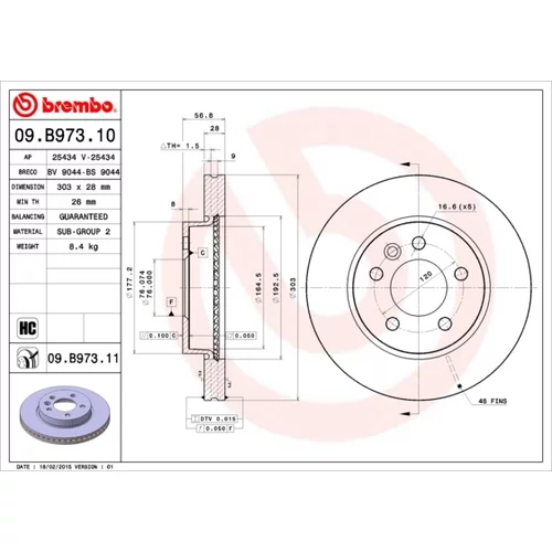 Brzdový kotúč BREMBO 09.B973.11