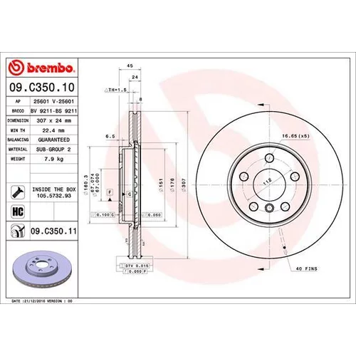 Brzdový kotúč BREMBO 09.C350.11