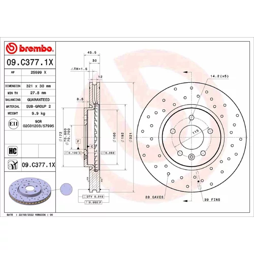 Brzdový kotúč BREMBO 09.C377.1X