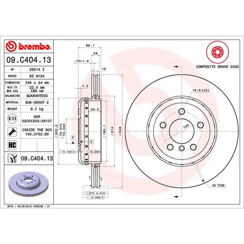 Brzdový kotúč BREMBO 09.C404.13