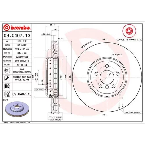 Brzdový kotúč BREMBO 09.C407.13