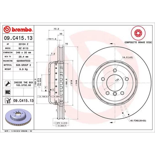 Brzdový kotúč BREMBO 09.C415.13