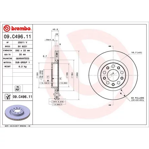 Brzdový kotúč BREMBO 09.C496.11